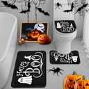 Arttown Halloween Horror Bathroom Rug Set of 3 Spooky Hey Black 3 Pieces Bath Mats Set No Slip Washable Cover Floor Rug Decorations for Bathroom