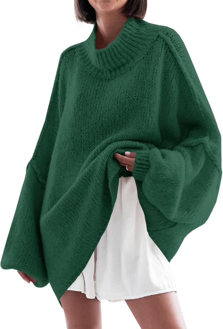 Saodimallsu Womens Oversized Sweaters Mock Neck Batwing Long Sleeve 2025 Fall Trendy Ribbed Knit Casual Tunic Sweater (X-Large, Green)