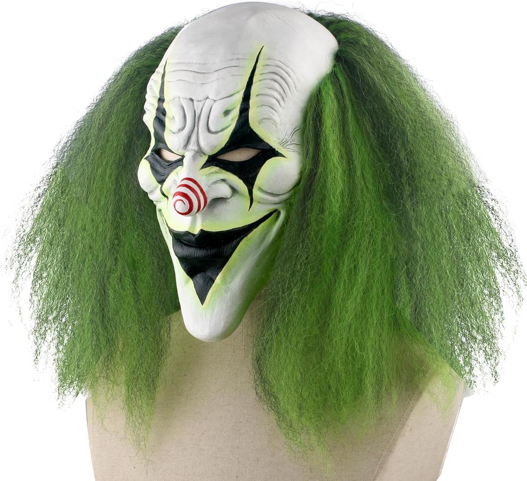 Clown Joker Mask for Halloween with Green Wig Adult Creepy Cosplay Costume Masks