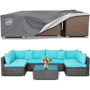 AKEfit Patio Furniture Covers, 500D Heavy Duty Waterproof for Outdoor Square and Rectangle Patio Table and Chair Covers,Grey -126"L x 63"W x 28"H