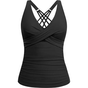 Underwire Tankini Tops for Women – Twist Front V Neck Bathing Suits Top Only Ruched Tummy Control Swimsuit Top,  medium