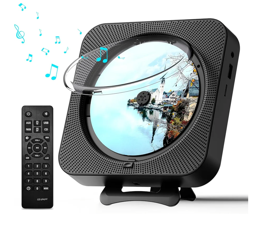 Portable CD Player with Bluetooth Desktop CD Player for Home CD Music Players withTimer,Built-in Dual Speakers with LED Display Home Audio Boombox FM Radio (Black)