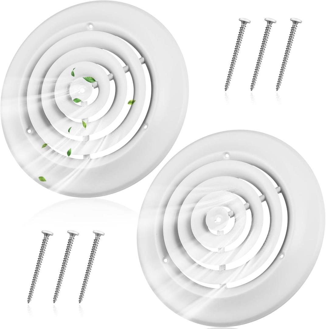 Therwen 2 Pieces 8 Inch Round Diffuser HVAC Round Ceiling Vent Cover Replacement Vent Diffuser with Screws to Install Fitting in Duct Outer Dimensions 11-15/16"