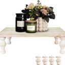 MAONAME Decorative Wooden Display Riser, Farmhouse Wood Pedestal Stand for Display, Rustic Wash White Tray Riser for Kitchen, Home Table Decor, Short and Tall Footed