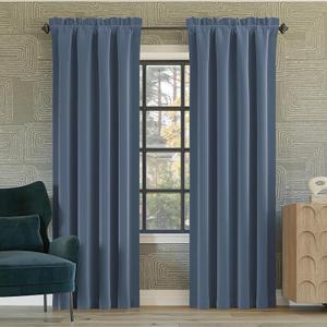 Sun Zero Oslo Theater Grade Extreme 100% Blackout Rod Pocket Curtain Panel, 52" x 63", Denim Blue