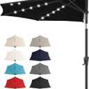 FLAME&SHADE 9 FT Solar Half Patio Umbrella with 25 LED Lights, Half Outdoor Umbrella with Button Tilt, Half Round Table Umbrella For Deck, Backyard, Balconies, Decks, Rvs, UV Protection (Black)