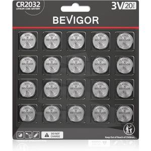 BEVIGOR 2032 Battery CR2032 Lithium 3V Coin Battery 20 Pack Compatible with AirTag for Child Safety, Suitable for Key Fobs, Smart Sensors, Scales, Candles and More