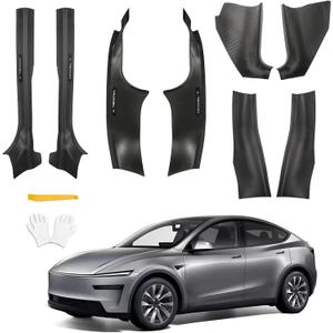 8Pcs Door Sill Protector for Tesla Model Y Juniper 2025 2026 Front and Rear Door Pedal Kick Protection Carbon Fiber Friction Resistant Model Y Juniper Interior Accessories