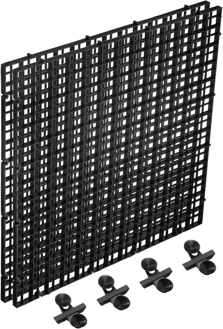 uxcell 2Pcs Aquarium Fish Tank Divider, 12x12 Inch Plastic Egg Crate Light Diffuser Grid Filter Bottom Partition Separator with Sucker Clips and Suction Cups for Aquarium, Black