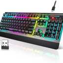 TECKNET Wireless Gaming Keyboard, 2-in-1 (2.4G Wireless & Wired) Computer Keyboard, 15-Zone RGB Keyboard, 4000mAh Rechargeable Battery, Metal Panel, PC Gaming Keyboards (Whisper Quiet Gaming Switch)