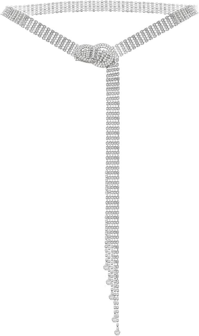 Heliltd Rhinestone Chain Belt with Adjustable Crystal Waistband for Dress & Jeans (53.14inch(Max Waist: 43.31inch))