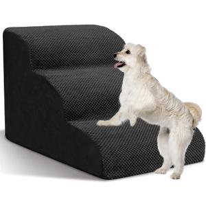 Dog Stairs for Small Dogs - High Density Foam Pet Steps, Extra Wide Dog Ramp with Non-Slip Bottom for High Beds, Couch and Sofa, Best for Dogs Injured, Older Doggy Cats,3 Steps, Black