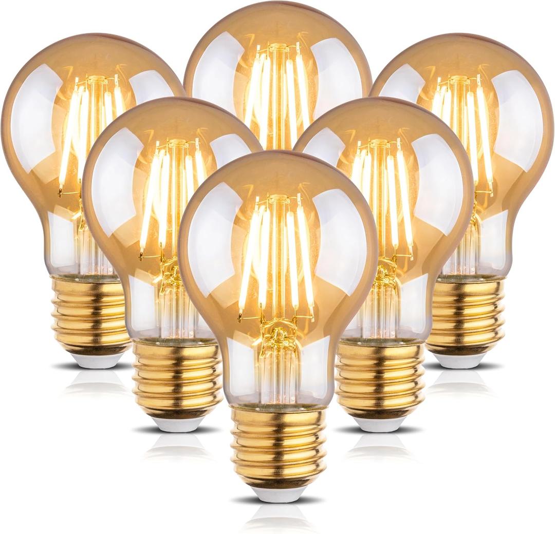 2200k Led Light Bulb, Vintage A19 Edison Bulbs, Dimmable Amber Warm White Tone Light Bulb, Antique Led Filament Light Bulbs, Old Style Light Bulbs,40W/60W Equivalent,4 Watt/6 Watt,E26 Base