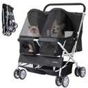 Double Pet Stroller for 2 Small Dogs & Cats, Side-by-Side Twin Travel Carriage with Safety Leashes, Mesh Windows & Double Storage Baskets, Lightweight & Foldable, 44lbs Capacity, Black