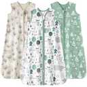 FIEMOL Baby Sleep Sack 6-12 months, 100% Cotton Sleeping Sack for Newborn and Infant, 3 Pack Baby Wearable Blanket for Boy and Girl, 0.5 Tog Lightweight Double Zipper Sleep Bag Green Apricot Bear