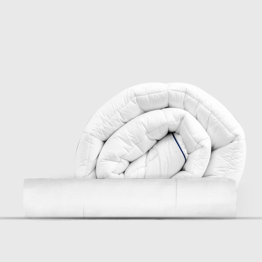 Thread Spread 2 Piece Bedding Bundle - 1000 Thread Count 100% Extra Long Staple Egyptian Cotton deep Pocket Fitted Sheet (Queen, White) and a White Mattress Topper