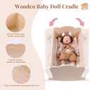 BABESIDE 3 Pcs Baby Doll Crib Set for Dolls up to 16 Inch, Wooden Baby Doll Accessories Babydoll Bed Dolls Cradle with Bedding Set for Kids Pretend Play Toys, Wood Doll Crib, For 12-16 Inch Dolls