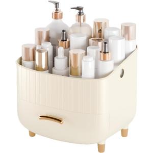 Makeup Organizer Countertop Vanity with Drawers Cosmetic Skincare Bathroom Storage Gift for Women Teens Girls (White)