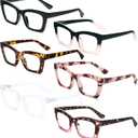 REAVEE 6 Pack Reading Glasses for Women Blue Light Blocking, Cute Square Computer Readers with Spring Hinge, +1.75