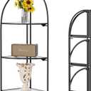 Crofy Foldable 3 Tier Corner Shelf, Metal Corner Plant Stand with Black Frame and Transparent Shelves, Corner Display Rack Multipurpose Shelving Unit for Living Room, Bedroom, Bathroom