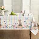 Horaldaily Easter Tablecloth 6084 Inch Rectangular, Colorful Spring Flower Buffalo Plaid Bunny Washable Table Cover for Party Picnic Dinner Decor
