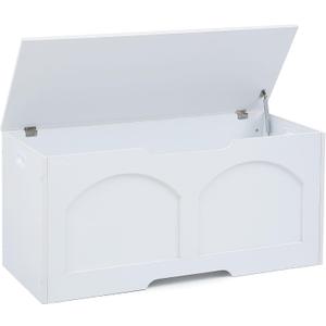Storage Chest, 31.5" Storage Trunk Chest, Retro Entryway Bench, Supports 330 lbs, Upgraded Safety Lift Support Hinge, Entryway Bench, U-Shaped Opening for Entryway Living Room, White (31.5 inch)