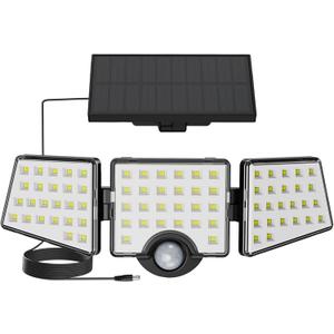 Lepro Solar Lights for Outside, WL5000 Motion Activated Security Lights, Separate Solar Panel, 3 Adjustable Head 270° Wide Lighting Angle, IP65 Waterproof Wall Lamp for Porch Yard Garage