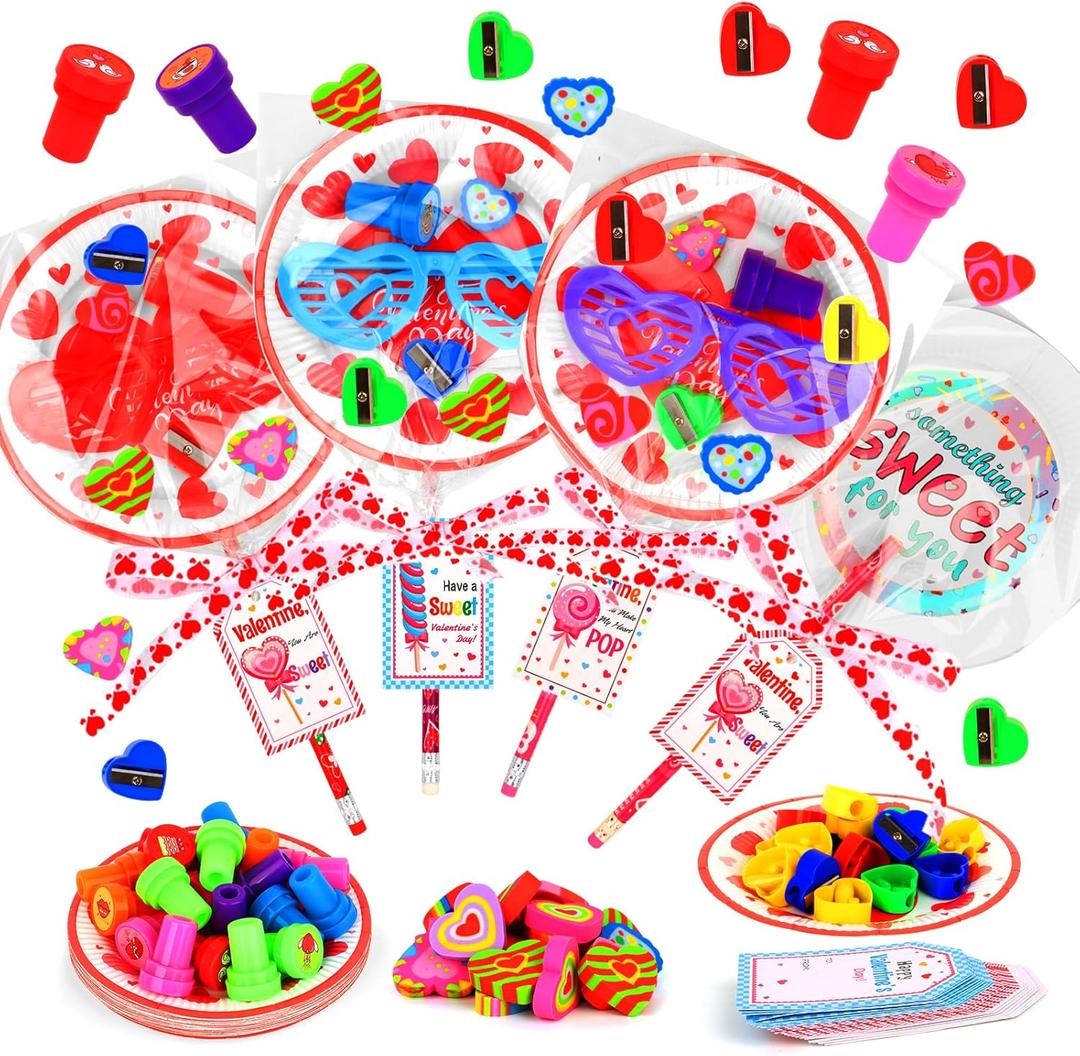 2 x Valentines Day Gifts for Kids, 24 Pack Stationery Toys Gift Classroom Prize with Valentines Day Cards Class Valentines Gifts for Classroom School Boys Girls Party Favors Exchange (Rose)