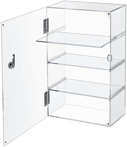 Barydat Acrylic Display Case with Lock Key Countertop Display Case Clear Showcase Display Cabinet Multi Functional Safe Storage Box for Retail Store (Removable 4 Tier,11.8 x 5.9 x 18.9 Inch)