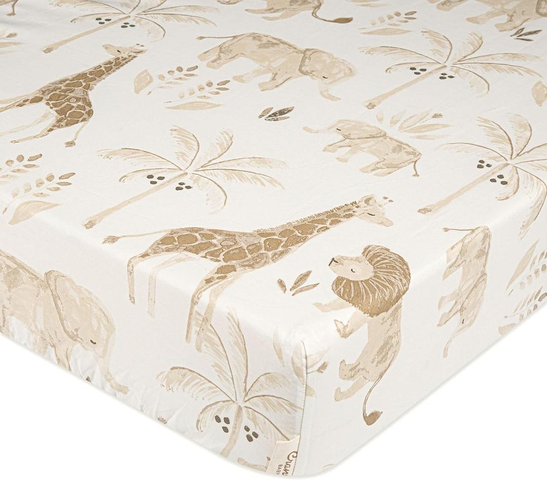 Crane Baby Safari Animal Crib Sheet, Fitted Crib Sheets, 28" x 52" Standard Size Crib Sheets, Cotton Nursery Bedding, Safari Nursery Decor