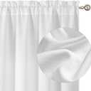 Chyhomenyc White Curtains 45 Inch Length 2 Panels, Faux Linen Textured Semi Sheer Light Filtering Soft Airy Rod Pocket Window Treatment Drapes for Living Room Bedroom, 30Wx45L Inch, 2 PCS