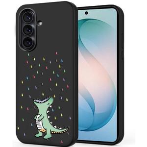 Unov Case Designed for Galaxy S26, Black Phone Case with [Anti-Slip Embossed Pattern], Shockproof Slim Protective [Anti-Scratch TPU] Back Cover, Rainbow Dinosaur