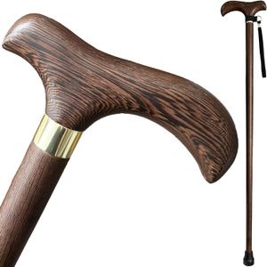 Handmade Wooden Walking Cane for Men Women Stylish Natural Wood Walking Sticks with Wrist Strap and Rubber Tips - 36 Inches (dark brown)