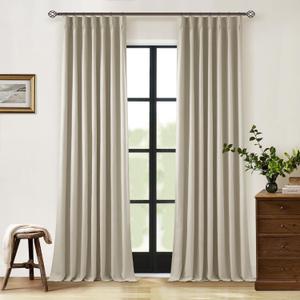 Neutral Pinch Pleat Linen Blackout Curtains 108 Inches Long 2 Panel Set for Living Room Back Tab Pleated Drapes Room Darkening Light Blocking Window Curtain for Bedroom Cottage Farmhouse Taupe 9 FT (Burlywood Birch)