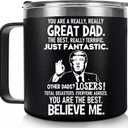Dad Gifts from Daughter Son - Best Dad Mug Gifts for Valentines Day, Funny Birthday Gift Ideas for Dads, Fathers, Men, 14 OZ Stainless Steel Insulated Travel Coffee Mug Cup, Black