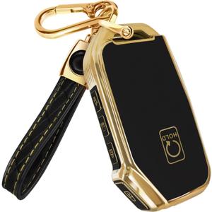 Lucrum for Kia Key Fob Cover & Leather Keychain - TPU Keyfob Case for Sportage Soul Forte EV6 Niro K5 Stinger (2018-2025) (Black)
