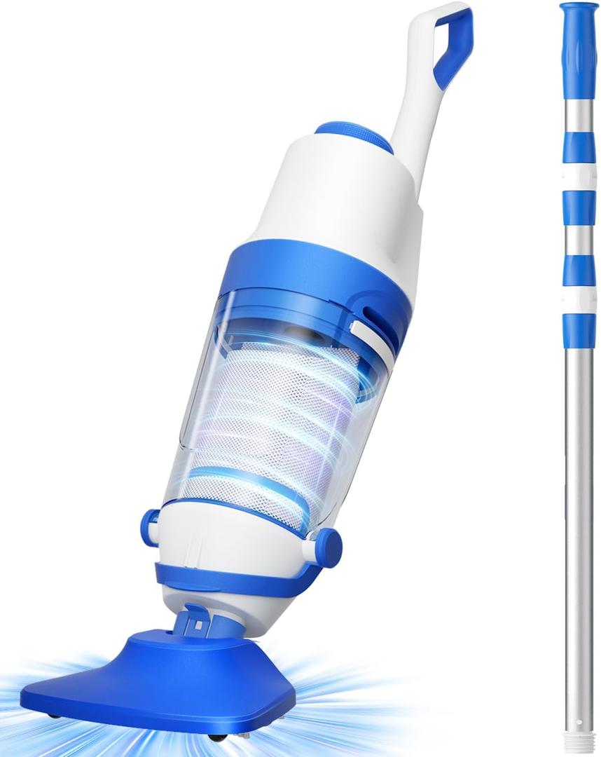 Pool Vacuum for Above Ground Pool, 1427 GPH Powerful Stable Suction, Telescopic Pole up to 90.7", 1H Runtime, Cordless Pool Vacuum for Inground Pools, Extra-Large Filter, Ideal for Leaves/Sand/Debris
