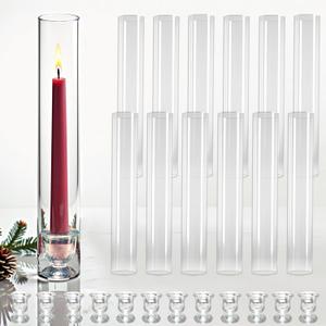 12-Pack Glass Hurricane Candle Holders - 13.78 Tall Clear Tube for Pillar Candles, Reusable Wedding/Event Centerpieces with 2.36" Taper Candlesticks Holder - Open-Ended Design Windproof Candle Holders