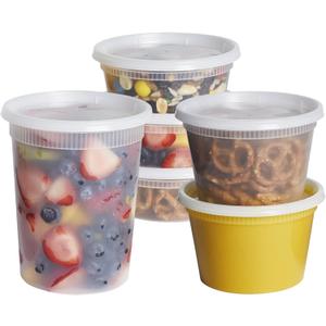 GUSTO To Go Food Containers with Lids [8 oz, 16 oz, 32 oz - 48 Count] - Deli Plastic Food Storage Containers with Lids for Meal Prep, Leftovers, and Freezer Storage - Formerly Comfy Package