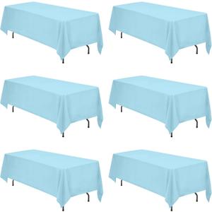 BRILLMAX 6 Pack Light Blue Tablecloths 70 x 120 Inch for 6ft & 8ft Rectangle Tables - 150 GSM Polyester Fabric, Universal Fit, Water, Stain & Wrinkle Resistant Cloth Cover for Wedding Banquet
