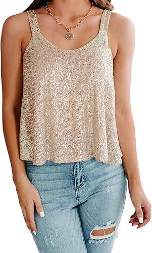 Febriajuce Women's Sequin Tank top Sleeveless Camisole Vest Tank Tops Shining Shirts, XL