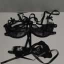 popiv Women Sexy Lace Lingerie Set Matching Bow-Knot Bra and Side Tie Up Panty Set Black. Size S