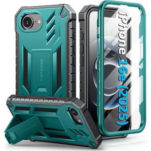 FNTCASE for iPhone 16e Phone Case: Military Grade [Built-in Screen Protector] [Kickstand] Matte Textured Drop Proof Protection Cover | Rugged Shockproof TPU Protective Sturdy Cases 2025 - Green