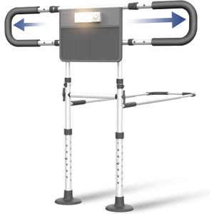 Agrish Bed Rails for Elderly Adults Safety - with Motion Light & Storage Pouch - Bed Assist Rails for Seniors, Surgery Patients & Handicap with Support Legs, Fit King Queen Full Twin Bed