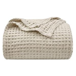 PHF Ultra Soft Waffle Weave Blanket Queen Size 90"x 90"- Washed Lightweight Breathable Cozy Woven Blanket for Bed - Aesthetic Decor for Couch Bedding Sofa Home Car - Light Khaki/Linen