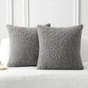 FUTEI Dark Grey Throw Pillow Covers 16x16 Inch Set of 2,Furry Faux Fur Teddy Boucle Textured Cushion Covers,Soft Fluffy Decorative Pillow Case,Home Decor for Couch Bed Living Room Office Car
