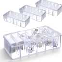 4 Pcs Cord Organizer Box, 8 x 4 x 2 Inch Small Clear Plastic Cable Organizer Box with Lid 6 Compartments Cord Boxs for Home, Office, Desktop Organization