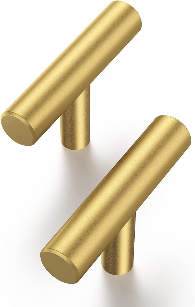 Haliwu 30 Pack Brass Gold Cabinet Knobs T Kitchen Pulls Drawer Knobs for Cabinets