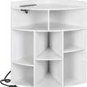 VECELO Corner Cube Shelf with USB Ports & Outlets, Modern Corner Toy Storage Rack with Adjustable Shlef, Wooden Display Bookshelf Bookcase for Living Room, Bedroom, Dining Room, Kitchen, White
