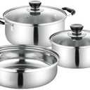 5-Piece Stainless Steel Cookware Set  Includes 2 Pots with Glass Lids & 1 Frying Pan  Induction Compatible, BPA-Free, Oven Safe  Durable & Easy to Clean.